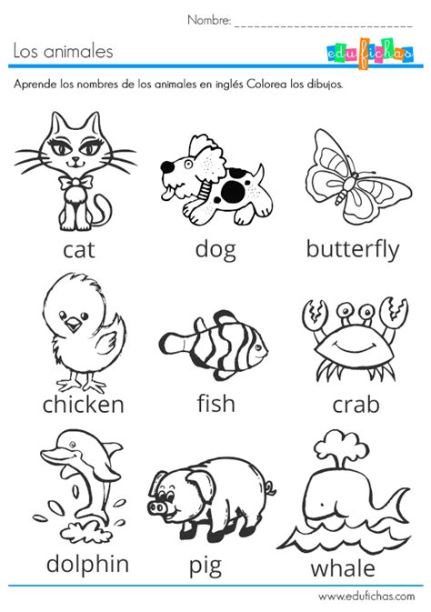 Los Animales En Inglés Ficha Educativa Infantil Con Vocabulario