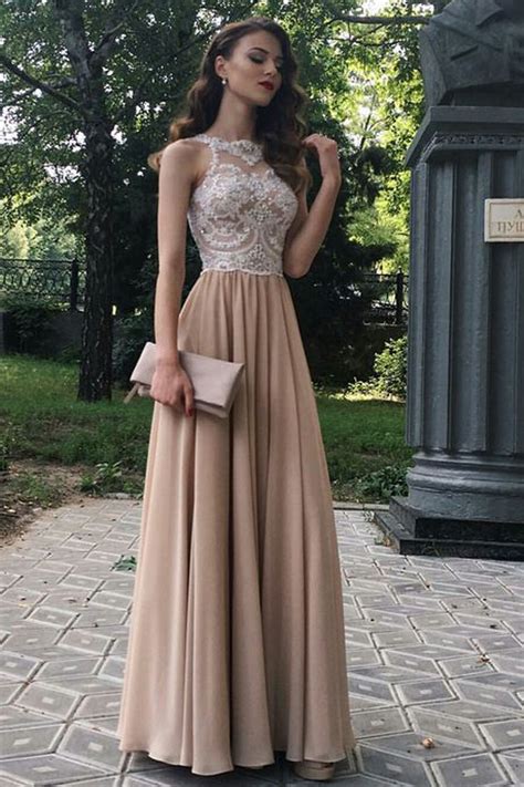 A Line Beaded Lace Chiffon Long Prom Dresses Formal Evening Dresses
