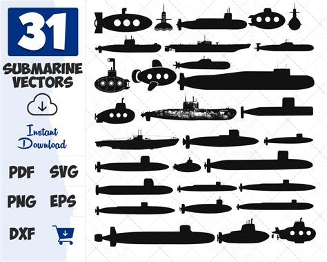 31 Submarine Silhouette Bundle Submarine Svg Design Etsy