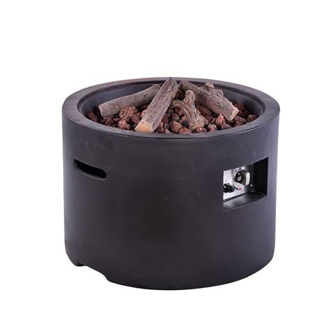 Cylinder Wooden Effect Outdoor Gas Fire Pit With Rain Cover Chameleon
