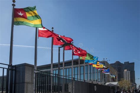 Un Nations Building With Flags Of Participating Countries In Afternoon