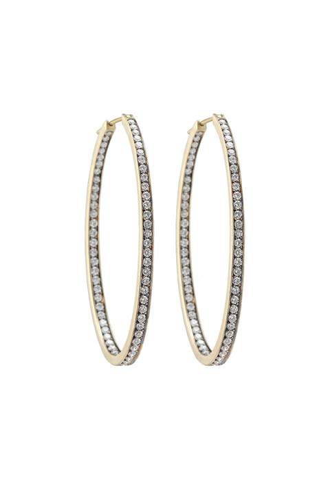 sylva and cie 18k gold white diamond hoop earrings