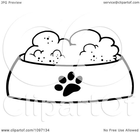 Clipart Wet Dog Food In A Black And White Food Bowl Dish Royalty Free