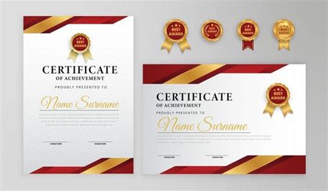 Certificado Moderno Rojo Y Dorado Vector Premium