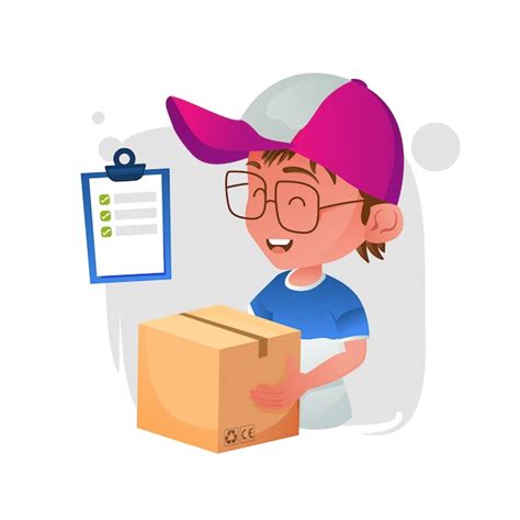 Premium Vector Cute Delivery Courier Man Cartoon With Holding Package