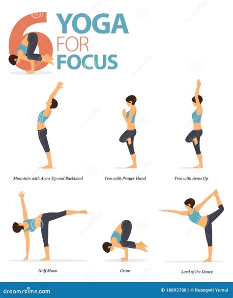 6 Yoga Poses For Workout In Yoga For Focus Concept Woman Exercising