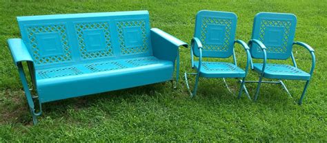 Bunting Glider Co Lattice Pattern Vintage Metal Porch Glider And Chairs