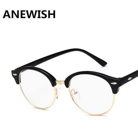 Anewish Vintage Eyewear Frame Women Black Gold Eyeglasses Metal Optical Spectacles Frame Glasses