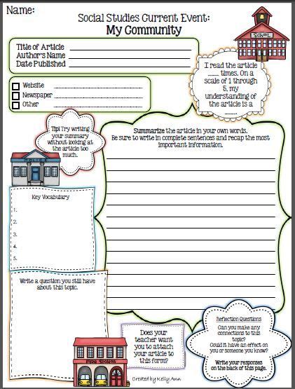 All the worksheets available here are aligned to the common core for both language arts and social studies. Current Event Worksheet - Community | Teaching social ...