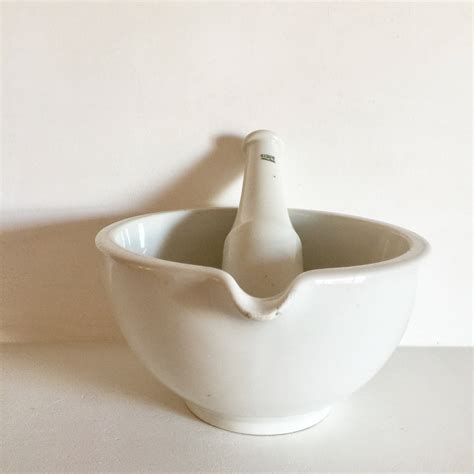 Large French Antique Porcelain Mortar And Pestle White Ceramic Mortar