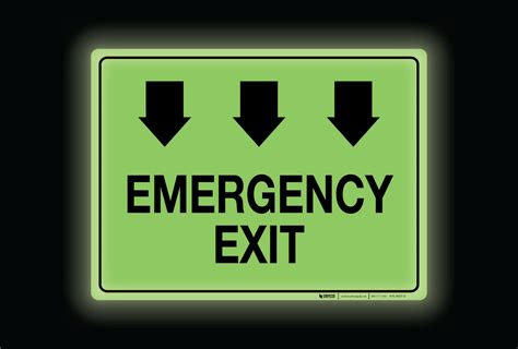 Glow Emergency Exit Arrows Down Rectangle Floor Sign