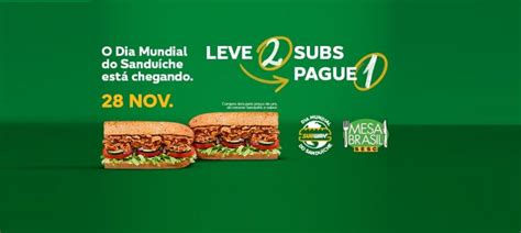 Subway comemora Dia Mundial do Sanduíche com promoção leve pague e doação para o Mesa