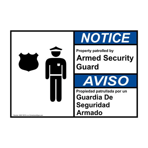 Ansi Armed Security Guard Sign Symbol Notice English Spanish