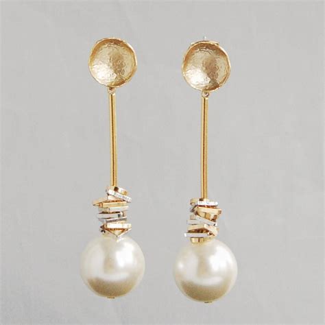 Modern Pearl Drop Earrings With Swarovski Elegant Bridal Pearl Stud