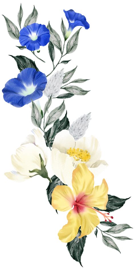 Free Spring Floral Bouquet Watercolor Blue And Yellow Flower Blooming