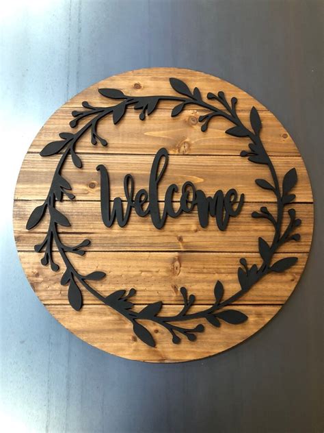 Wood Circle Welcome Sign Farmhouse Decor House Warming T Etsy