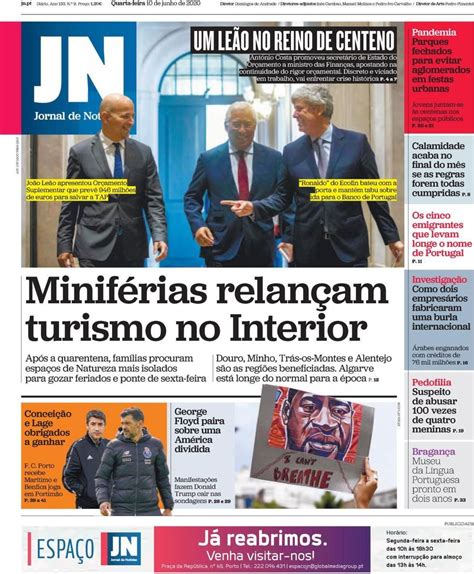 Capa Jornal de Notícias 10 junho 2020 capasjornais pt