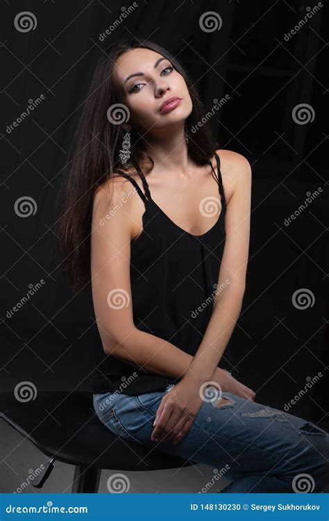 Young Beautiful Brunette Posing In Studio Stock Photo Image Of Beauty