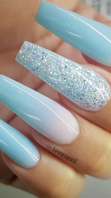 Cute Blue Acrylic Nails With Glitter Summer And Colors Go Hand In