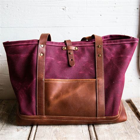 The Market Tote Fine Leather And Waxed Canvas Bag Purse Waxed Canvas Bag Leather Waxed Canvas