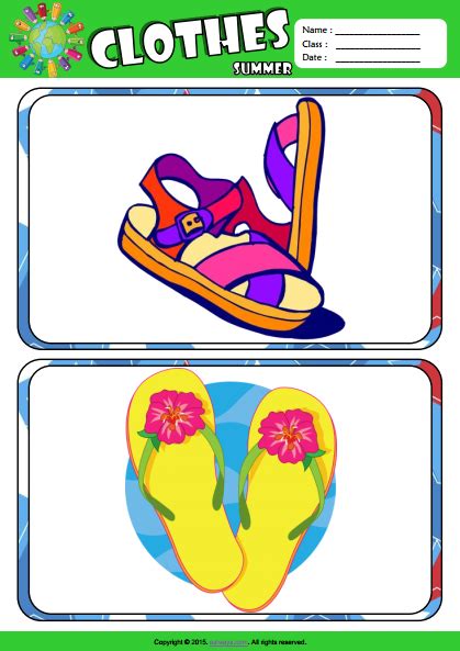 Summer Clothes Esl Vocabulary Flashcards For Kids