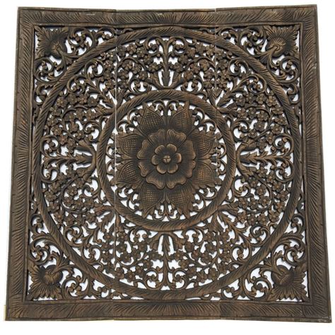Elegant Wood Carved Wall Plaque Wood Carved Floral Wall Art Bali Home