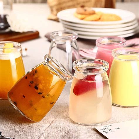 Poshan Mini Cute Glass Pudding Jar With Lid Set For Home And Kitchen