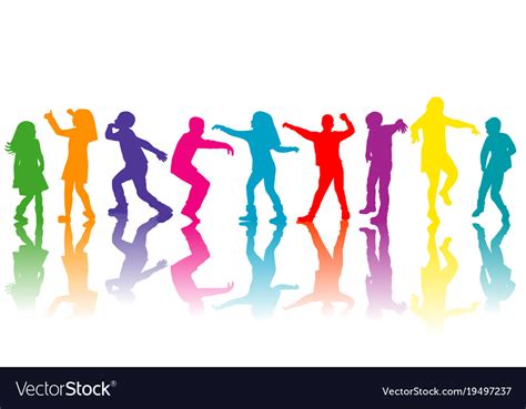 Colorful Group Children Silhouettes Dancing Vector Image