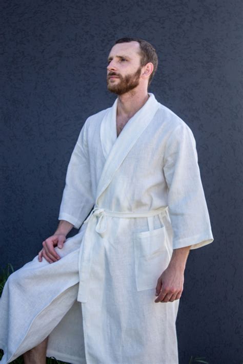 White Mens Linen Robe Wedding Robe Dressing Gown Etsy