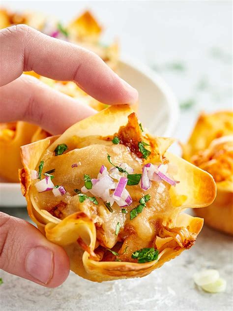 Chicken Wonton Cups Made Two Ways Wonton Cups Are Filled With A Spicy
