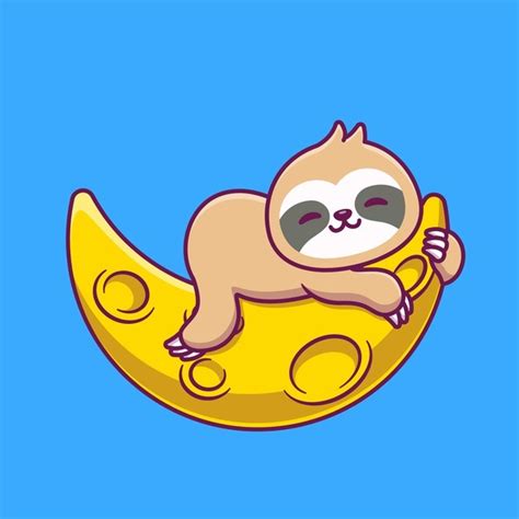 Free Vector Cute Sloth Sleeping On Sickle Moon Cartoon Icon Illustration
