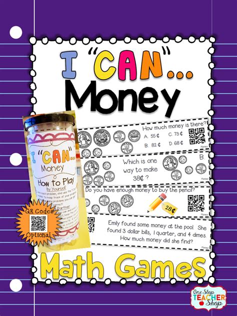In this game, called bugabaloo addition, children are shown a number of bug shoes on the left and the right. Money Game for Math Centers (With images) | Money math games, Money math, Math