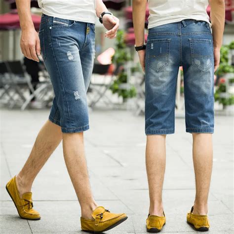 Italy Top Branded Men Shorts Jeans Regular Straightknee Length Casual