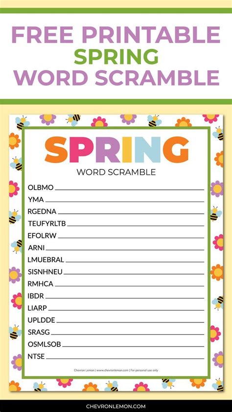 Free Printable Spring Themed Word Scramble Spring Words Printable