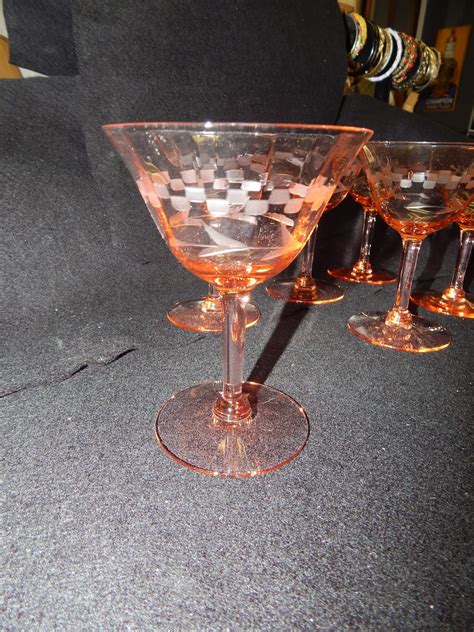 13909 Antiques Vintage Acid Etched Cocktail Glasses Set Of 6