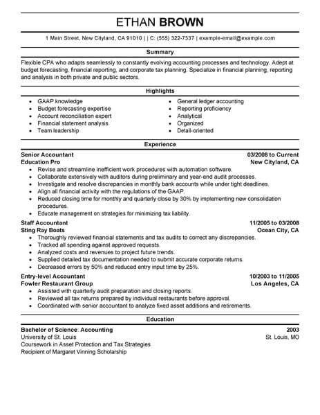 Financial interns are usually young individuals in the middle of getting their higher education diploma. Best Accountant Resume Example | LiveCareer