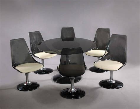 Chromcraft Smoke Lucite Dining Set Six Swiveling Tulip Chairs And Oval