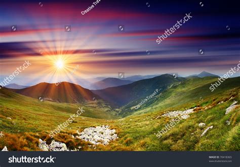 Majestic Sunset Mountains Landscape Hdr Image Stock Photo 70418365