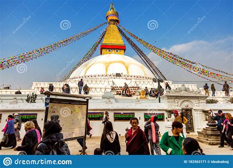 Boudhanath Stupa Kathmandu Nepal With Prayer Flags Editorial Photo
