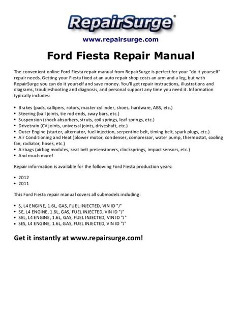 Ford Fiesta Repair Manual Pdf United States Manuals Step By Step Examples