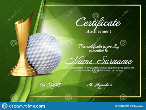 Golf Certificate Diploma With Golden Cup Vector Sport Throughout Golf