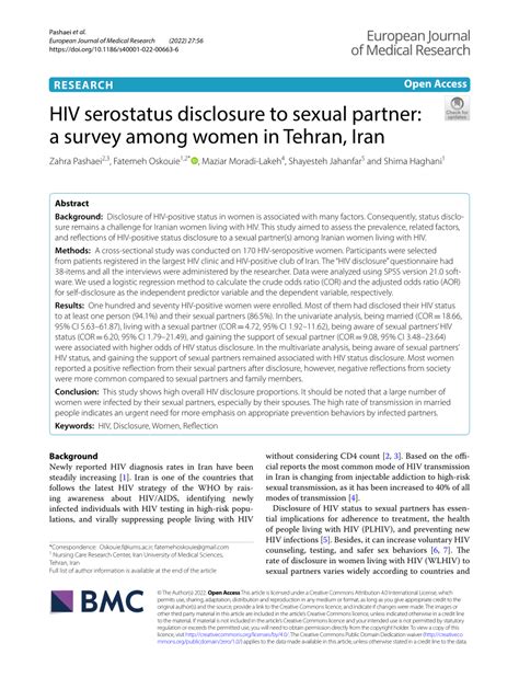 Pdf Hiv Serostatus Disclosure To Sexual Partner A Survey Among Women