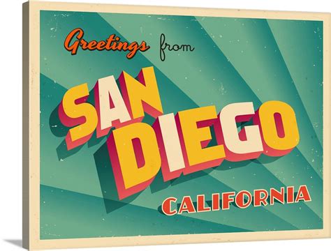 Vintage Touristic Greeting Card San Diego California Wall Art