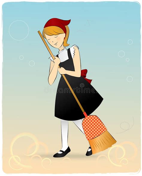 Cute Maid With Broomstick Stock Illustration Illustration Of Cartoon