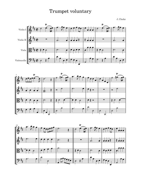 Trumpet Voluntary Jeremiah Clarke Sheet Music For Violin Viola