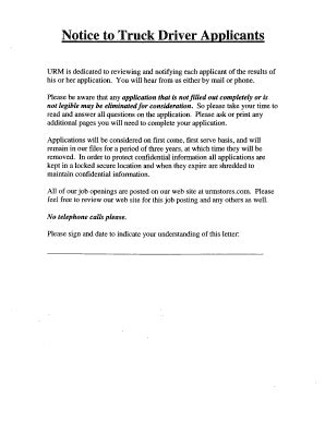 If you are having trouble filling out the online application, you can click here to fill out a paper but, filling out the online application will get you interviewed fastest. Fillable Online Truck Driver Application Form (PDF) - URM ...