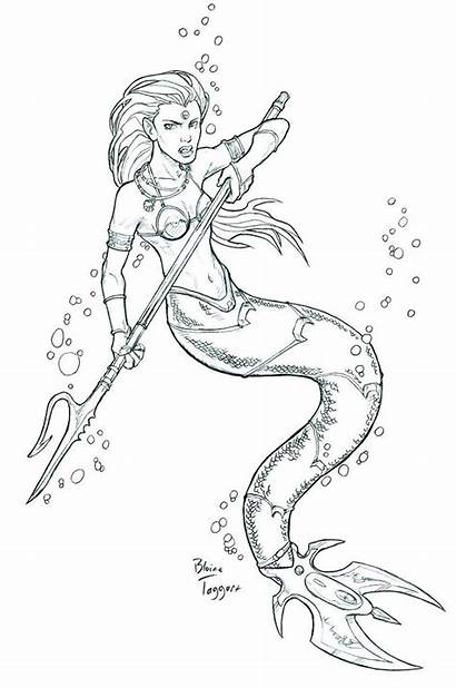 Mermaid Deviantart Warrior Mermaids Coloring Pages Adult