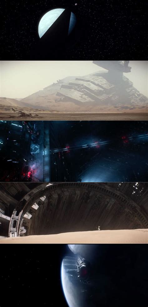 Three Different Views Of The Earth And Space Station In Star Wars