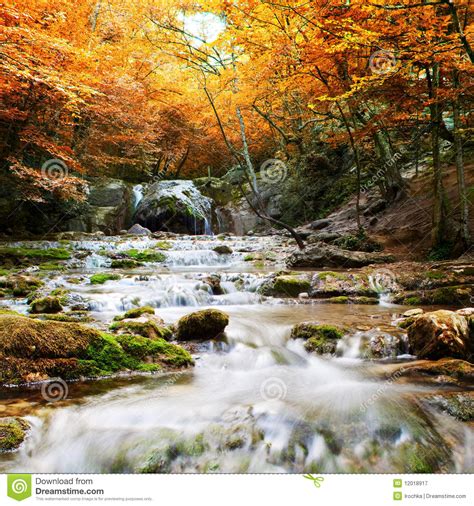 Waterfall In Autumn Forest Stock Image Image Of Autumn 12018917