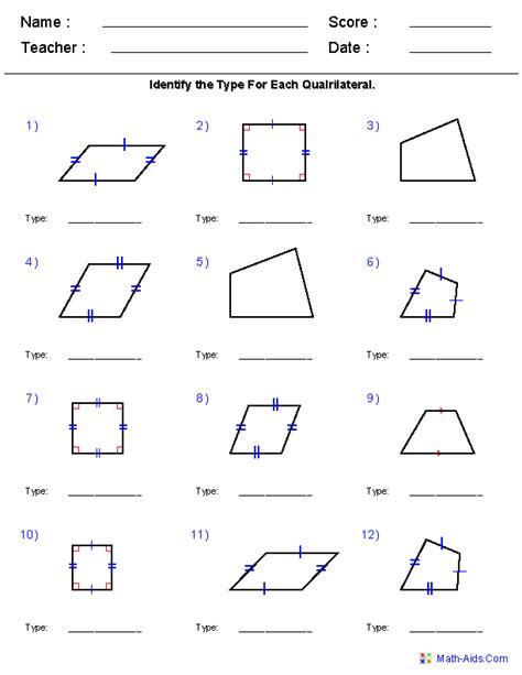 Geometry Worksheets Quadrilaterals And Polygons Worksheets Geometry Practice Geometry Lessons
